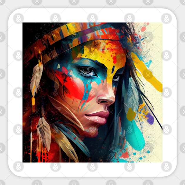 Powerful American Native Woman #5 Sticker by Chromatic Fusion Studio